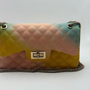 Quilted Jelly Crossbody Purse w/ Gold Accents Chain Strap – Pastel Multicolor